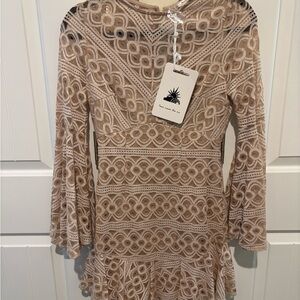 Chic Beige Lace Long Sleeve Dress